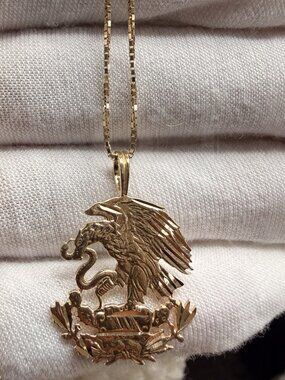 14K Yellow Gold Eagle Pendant With 0.8mm Box Chain - 18 inch